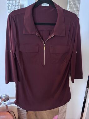 Women's plumb Zip-Front Pocket Polo Top